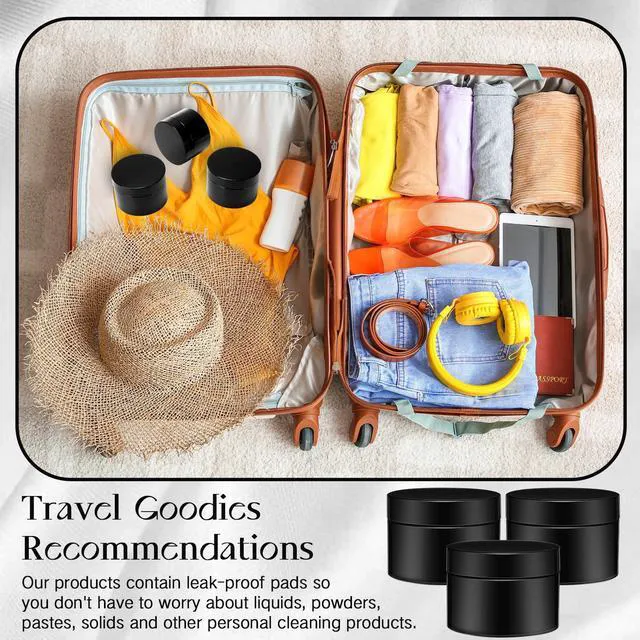 Alt view image 4 of 5 - SATINIOR 6 Pack 1oz Plastic Jars with Lids Wide-mouth Refillable Leakproof Reusable Round for Travel Cosmetic Dry Food Spice Cookie Candy Home Kitchen Organizing Black