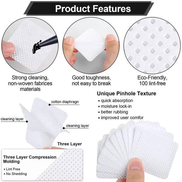 Alt view image 6 of 6 - 200 Pieces Nail Cotton Pads with 1 Pull-Down Pump Dispenser Bottle, Super Absorbent Soft Non-Woven Eyelash Glue Wipes, Nail Polish Dehumidifier for Eyelash Extension Prod