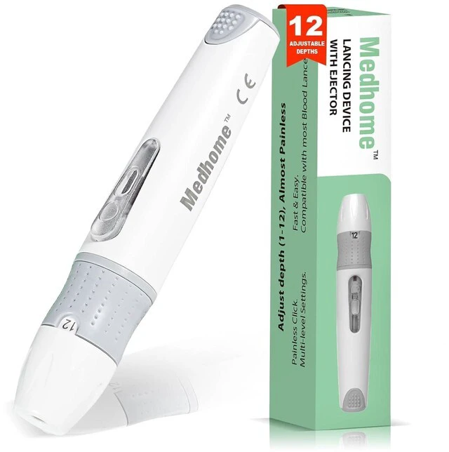 Main image of Lancing Device with 12 Adjustable Depth Settings and Push Button Ejector for Blood Glucose Testing
