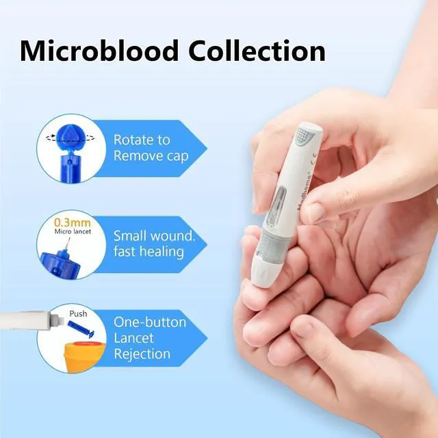 Alt view image 5 of 5 - Lancing Device with 12 Adjustable Depth Settings and Push Button Ejector for Blood Glucose Testing
