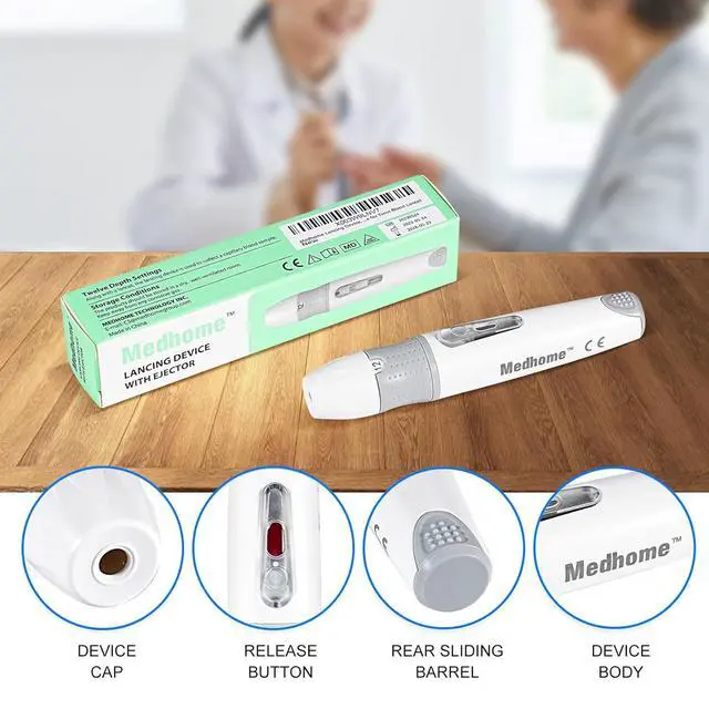 Alt view image 4 of 5 - Lancing Device with 12 Adjustable Depth Settings and Push Button Ejector for Blood Glucose Testing