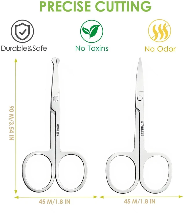 Alt view image 6 of 6 - 2 Pack Stainless Steel Facial Hair Grooming Scissors, Curved Rounded Pointed, for Eyebrows, Nose, Mustache, Beard, Eyelashes - Silver