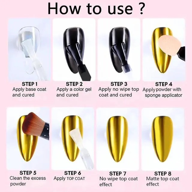 Alt view image 5 of 6 - Holographic Mirror Gold Chrome Nail Powder Glitter Metallic Dust UV Gel Pigment for Nail Art