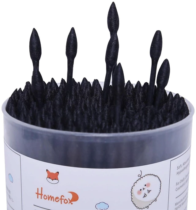 Alt view image 5 of 7 - Black Cotton Swabs Spiral Pointed, 200 Count, Organic Cotton Buds, Charcoal Gothic, Double Side Tightly Wrapped, Precision Cotton Tips, Paper Stick, Soft Gentle Lint-Free