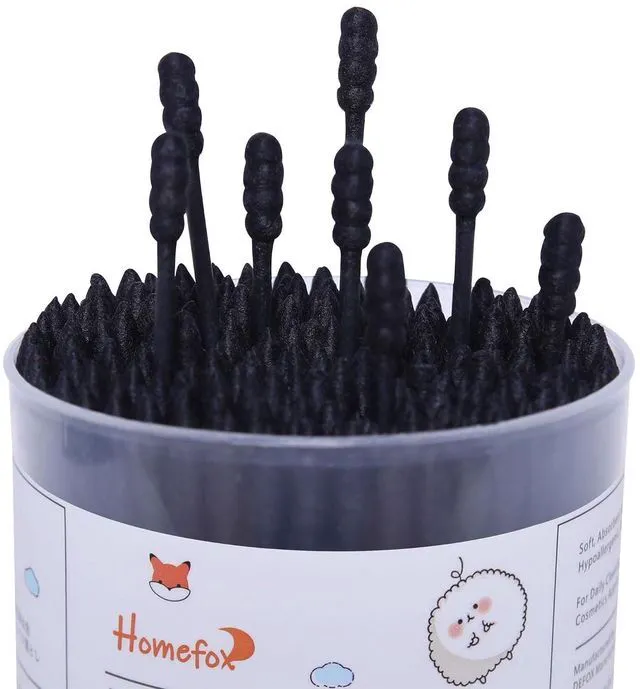Alt view image 7 of 7 - Black Cotton Swabs Spiral Pointed, 200 Count, Organic Cotton Buds, Charcoal Gothic, Double Side Tightly Wrapped, Precision Cotton Tips, Paper Stick, Soft Gentle Lint-Free