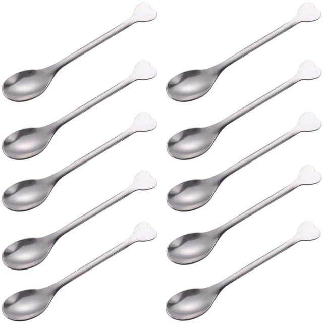 Main image of Mini Dessert Spoons Set of 10, Stainless Steel Demitasse Espresso Coffee Spoons with Heart-Shaped Handle, 4.5-Inch