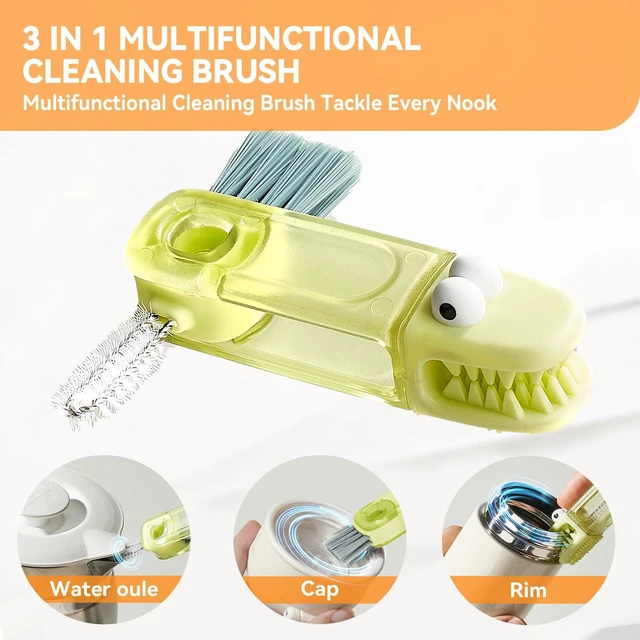 Alt view image 4 of 6 - 3-in-1 Cup Lid Gap Cleaning Brush Set, Multifunctional Silicone Bottle Cleaner, Home Kitchen Crevice Tools, Multicolored