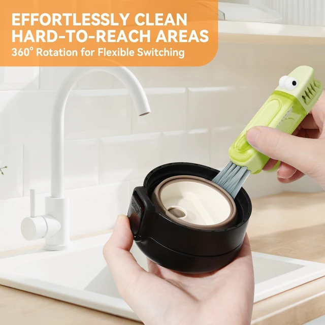 Alt view image 6 of 6 - 3-in-1 Cup Lid Gap Cleaning Brush Set, Multifunctional Silicone Bottle Cleaner, Home Kitchen Crevice Tools, Multicolored