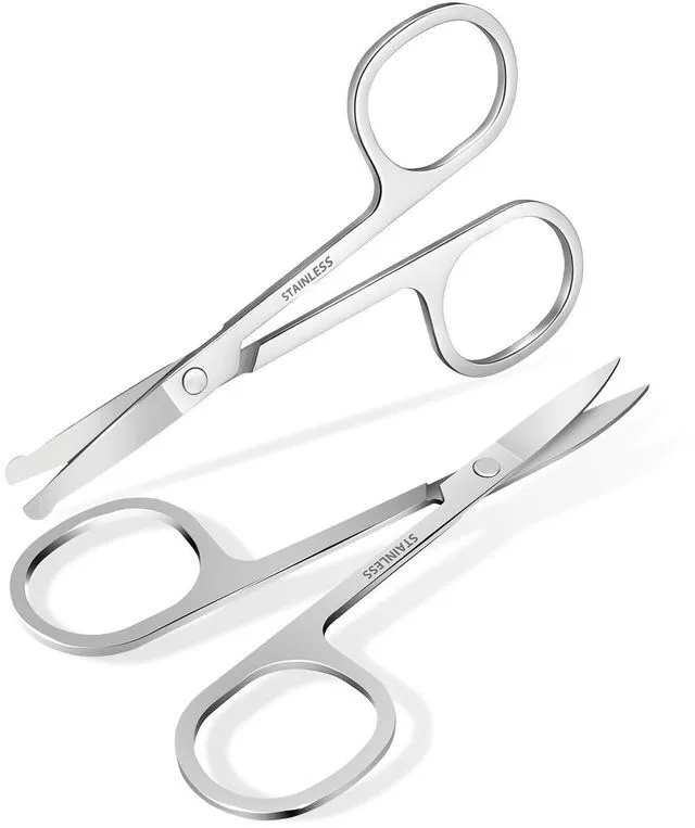 Main image of 2-Pack Facial Hair Grooming Scissors, Stainless Steel Arched Round Tip, for Eyebrow Nose Beard Mustache Eyelash, Silver