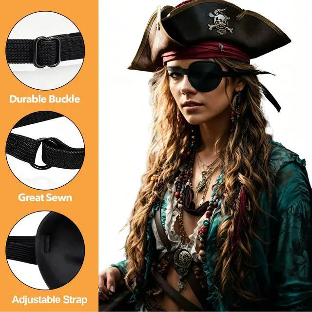 Alt view image 2 of 7 - enttgo Adjustable Eye Patch 2Pcs for Adults, Reusable Lazy Piratel Eye Cover for Left or Right Eyes, Cosplay Pirate Costume