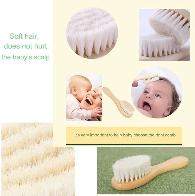Alt view image 2 of 6 - 2-Piece Baby Hair Brush and Cradle Cap Brush Set for Newborns and Toddlers, Wooden with Soft Goat Bristle, Purple