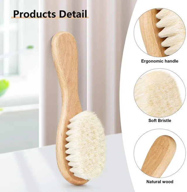 Alt view image 4 of 6 - 2-Piece Baby Hair Brush and Cradle Cap Brush Set for Newborns and Toddlers, Wooden with Soft Goat Bristle, Purple