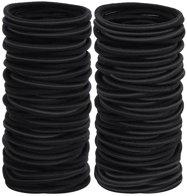 Main image of Sderoq 100 Pcs Women's Elastic Hair Ties, 4mm Black Ponytail Holders, 2-Inch Diameter Elastic Bands for Medium to Thick Hair