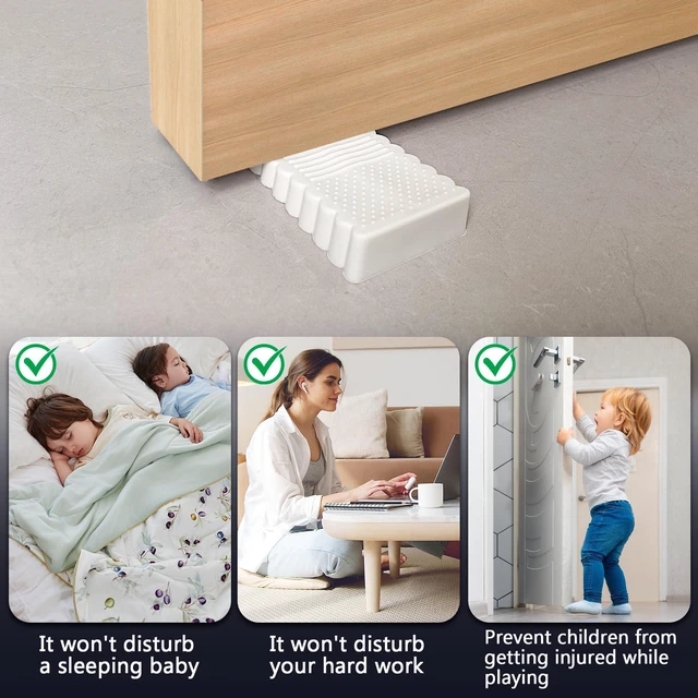 Alt view image 6 of 6 - 4 Pack Mini Scratch-Resistant Rubber Door Stopper for Door Bottom, Bedroom and Office, White