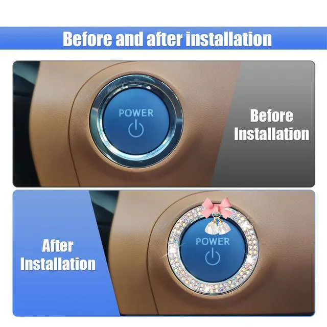Alt view image 5 of 6 - Bling Diamond Crystal Rhinestone Car Engine Start Stop Button Decorative Ring with Bow, Colorful Key Ignition Switch Sticker