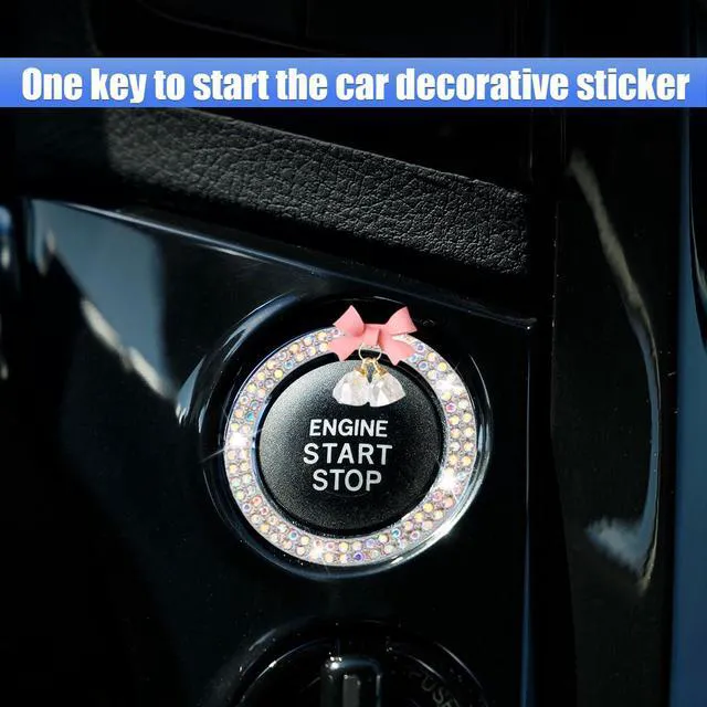 Alt view image 3 of 6 - Bling Diamond Crystal Rhinestone Car Engine Start Stop Button Decorative Ring with Bow, Colorful Key Ignition Switch Sticker