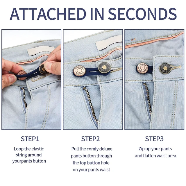 Alt view image 6 of 7 - 6-Pack Jean Button Extender, Men Women Pants Waist Extension, Stretchable Seamless Instant Belt Button Extender, Metal Silicone, 2 Sizes