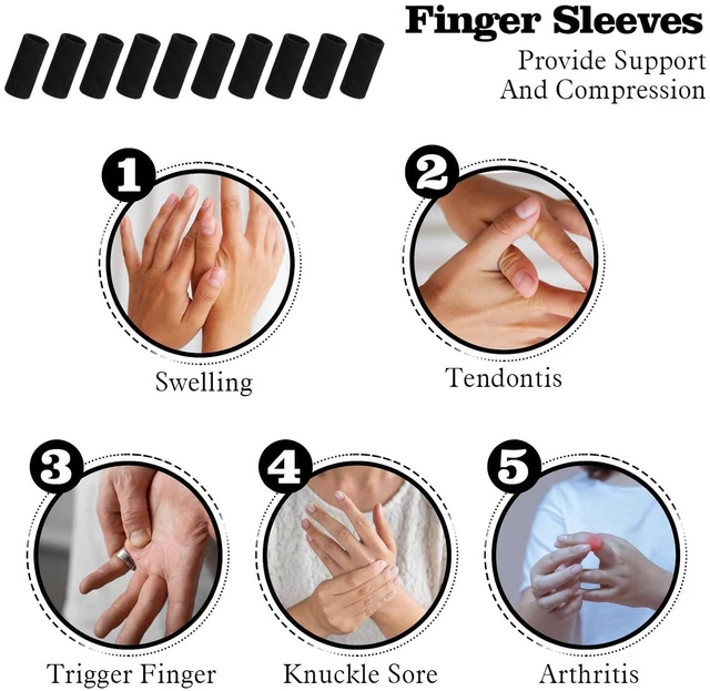 Alt view image 4 of 7 - ElevateTech 10-Pack Finger Support Sleeves, Arthritis Compression Gloves, Elastic Thumb Splint for Pain Relief, Breathable Finger Tape for Basketball Golf Sports
