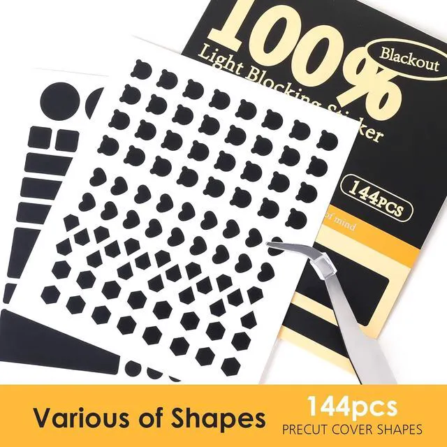 Alt view image 6 of 7 - Breliter Light Blocking Stickers - 144 Pack with Tweezers, LED Light Dimming Covers for Router, Monitor, Appliance, Blocks 95%-100% LED Light