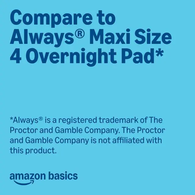 Alt view image 2 of 7 - Amazon Basics Size 4 Overnight Absorbency Pads with Wings, 28Count, Super Absorbent, Leakproof, Unscented, Packaging May Vary