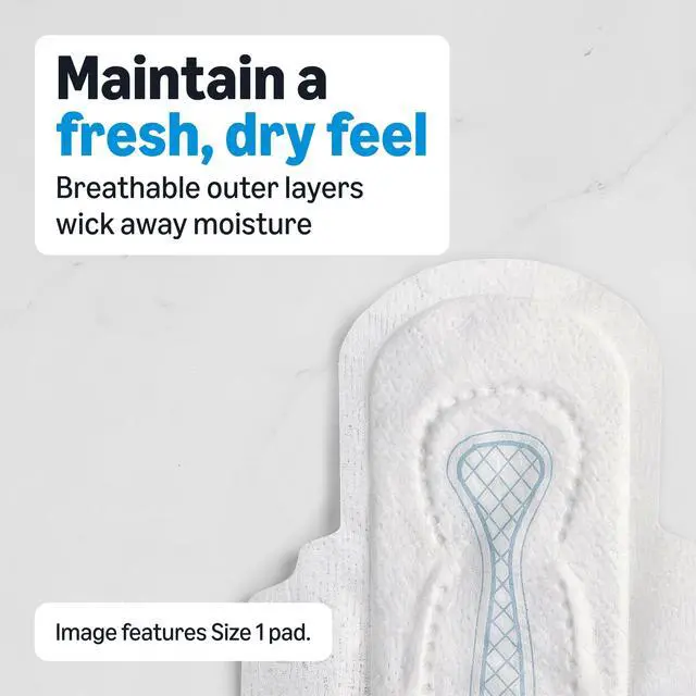 Alt view image 4 of 7 - Amazon Basics Size 4 Overnight Absorbency Pads with Wings, 28Count, Super Absorbent, Leakproof, Unscented, Packaging May Vary