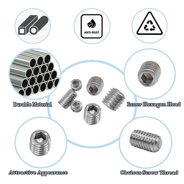 Alt view image 3 of 6 - 60-Piece Hex Socket Head Cap Screws and Grub Screws Assortment M3 M4 M5 M6 M8 Stainless Steel 12 Sizes for Home Repair Door Lock Installation Furniture Repair Electronics