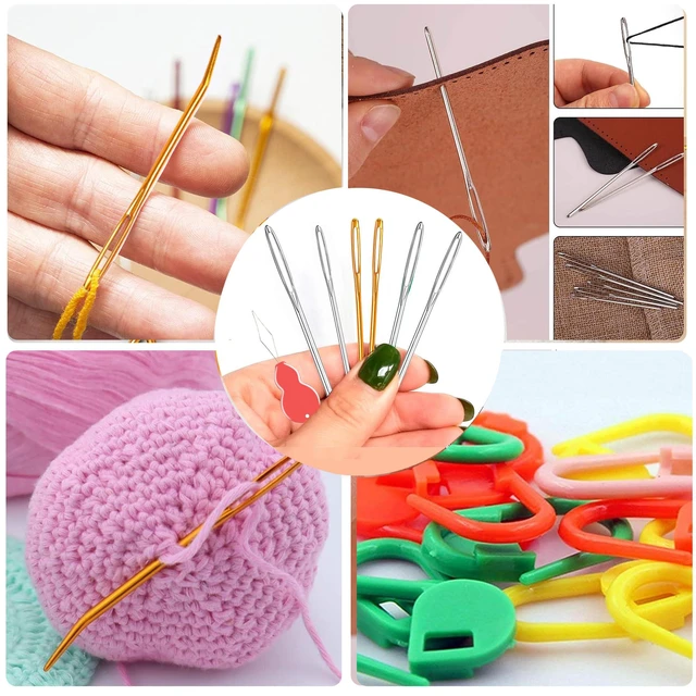 Alt view image 6 of 7 - 19PCS Knitting Needles Set, Large Eye Blunt Yarn Needles, Darning Needles for Crocheting, Bent Tapestry Needles, Metal Yarn Needles