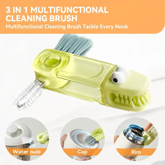 Alt view image 3 of 6 - 3-in-1 Silicone Cup Lid Gap Cleaning Brush Set, Multi-Function Baby Bottle Brush, Kitchen Gap Cleaning Tool (Multicolor)