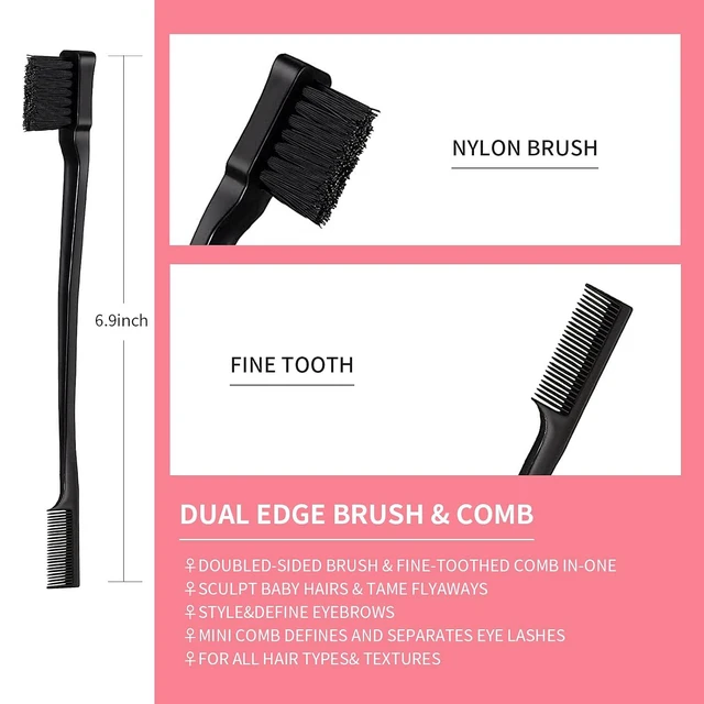 Alt view image 2 of 6 - 3-Piece Hair Styling Comb Set Teasing Brush Rat Tail Comb Edge Brush for Edges and Back, Detangling, Smoothing Hair (Black)