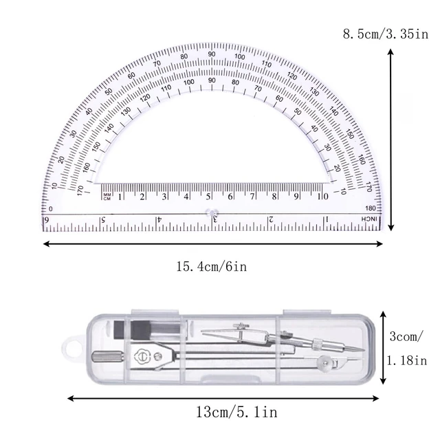Alt view image 4 of 6 - Protractor and Compass Set, Geometry Compass, Math Compass, Silver Geometry Tool Kit