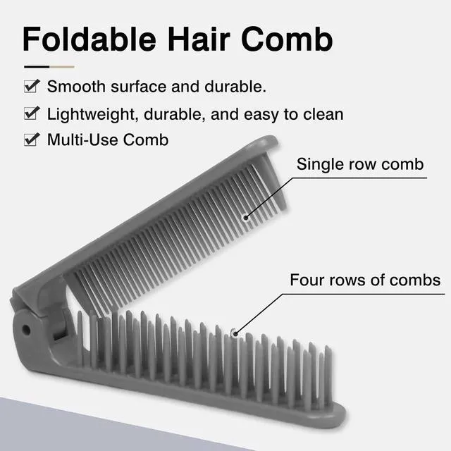 Alt view image 2 of 7 - 3 Piece Pocket Folding Brush Set - Portable Travel Hair Brush, Dual-Head Design, Compact Multicolor (Gray, Purple, White)