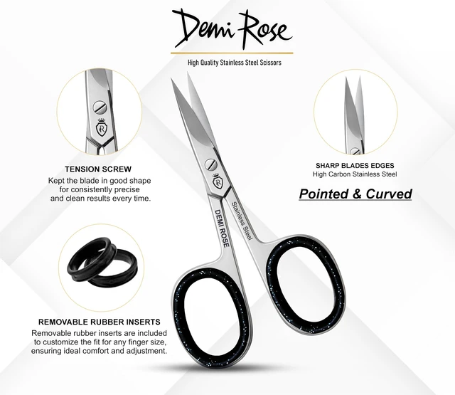Alt view image 5 of 7 - Curved Nail Scissors - Professional Stainless Steel Manicure Beauty Scissors for Eyebrows, Beard, Nose Hair, Eyelashes, Dry Skin - Cuticle Scissors with Rubber Cushion