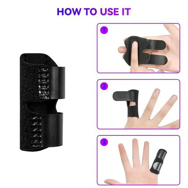 Alt view image 7 of 7 - 2Pcs Adjustable Trigger Finger Splints for Pinky Fracture Arthritis, Index Finger Splint for Teens Women (Black)
