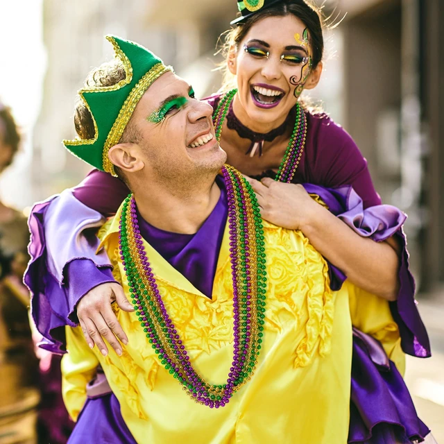 Alt view image 5 of 7 - 12-Pack Mardi Gras Bead Necklaces, 33-Inch, 3-Color Purple Green Gold Bulk Party Supplies, Carnival Beaded Necklaces for Masquerade Party Gift Decorations