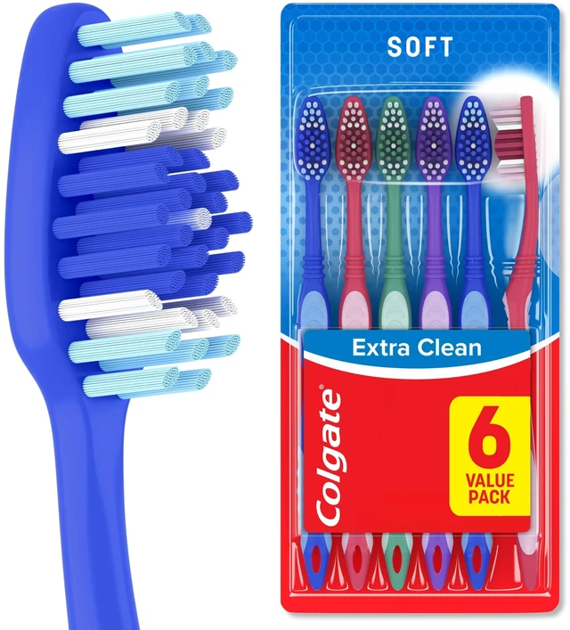 Main image of Colgate Extra Clean Adult Toothbrushes, Soft, 6-Pack