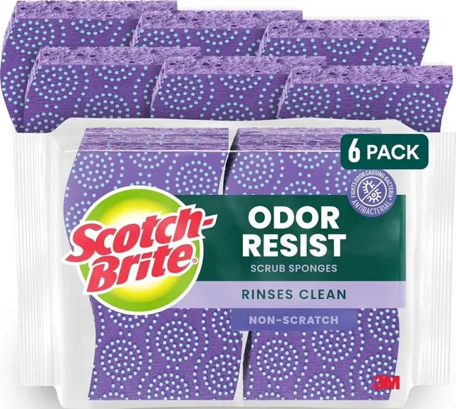 Main image of Scotch-Brite Odor Resist Non-Scratch Scrub Sponge, 6 Count, Dishwasher-Safe, Resist Bacterial Odors, Multipurpose Gentle Cleaning Kitchen Sponges