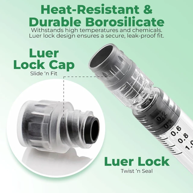 Alt view image 2 of 6 - Kopperko 1ml Luer Lock Syringe, Borosilicate Glass, 1 Pack