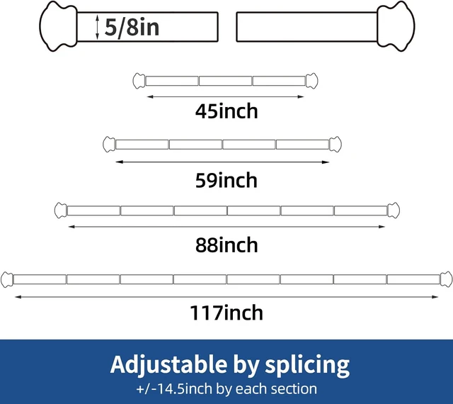 Alt view image 6 of 7 - Standard Decorative Black Small Curtain Rod 30" to 45" 5/8 Inch with Brackets for Bedroom Living Room Kitchen
