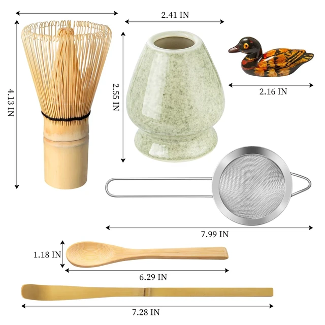 Alt view image 6 of 6 - Matcha Whisk Set with Ceramic Whisk Holder (Mottled Green), Bamboo Scoop, Powder Starter Sifter, Spoon - Japanese Tea Tools for Ceremony Gift