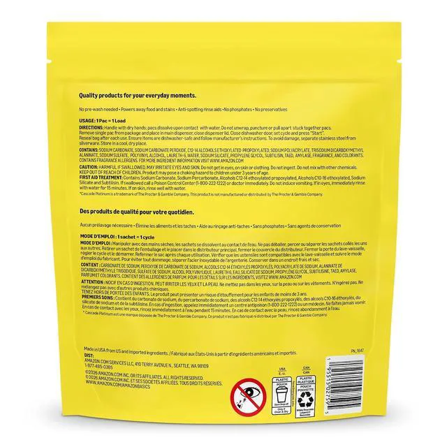Alt view image 2 of 7 - Amazon Basics Triple Action Dishwasher Pacs, Lemon Scent, 70Count