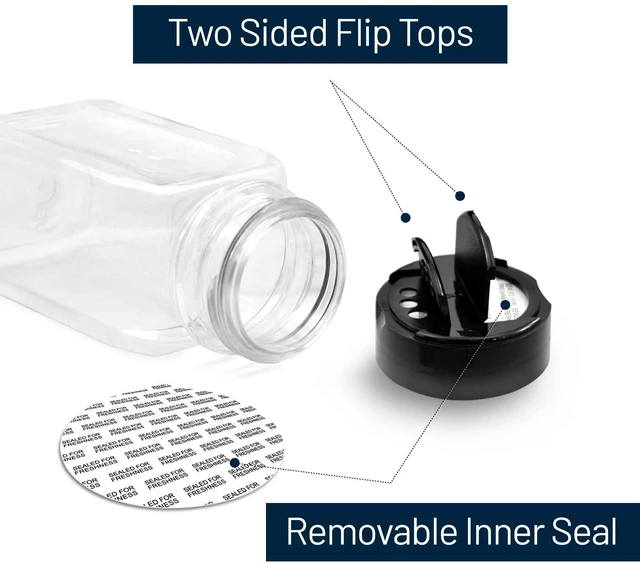 Alt view image 4 of 7 - RoyalHouse 6 Pack 9.5 Oz Plastic Spice Jars with Black Caps and Shaker Lids, BPA Free, Made in USA