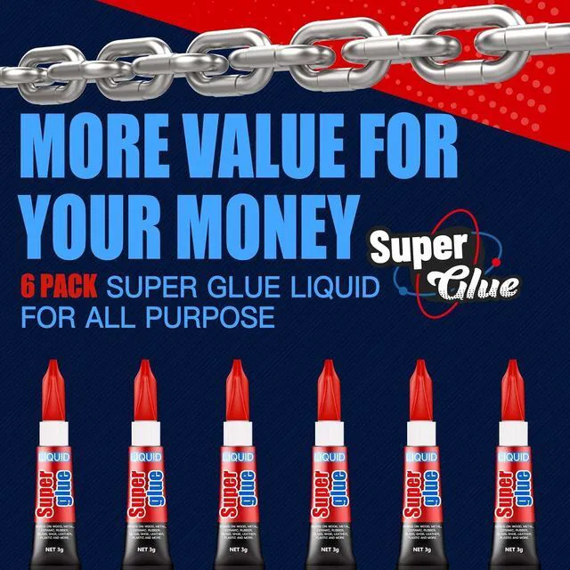Alt view image 2 of 7 - ALECPEA Super Glue 6x3g Liquid Instant Glue for Metal and Ceramic