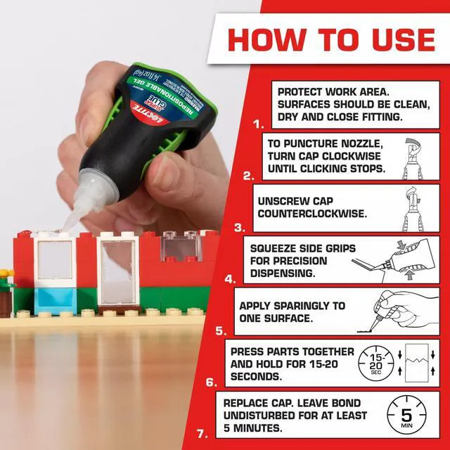 Alt view image 5 of 7 - Loctite Super Glue Repositionable Gel, Clear, 0.14fl oz, 2 Pack, Cyanoacrylate Adhesive for Plastic, Wood, Metal, Crafts & Repair