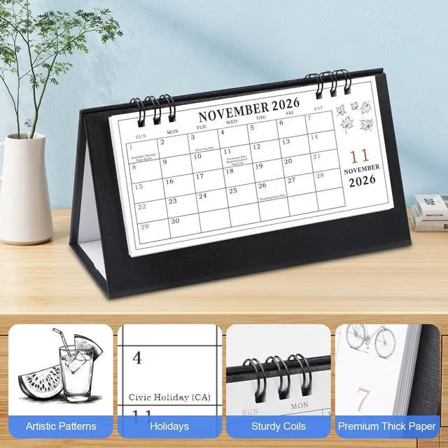 Alt view image 4 of 6 - Desk Calendar 2026-2027, Small Standing Flip Calendar, Aug 2026 to Dec 2028