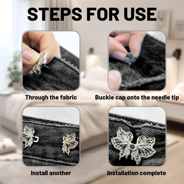 Alt view image 3 of 6 - 6 Sets Butterfly Buttons Pins Waist Tightener Cincher Clips for Loose Jeans, Dresses, Skirts - Reusable Detachable Decorative Buckles