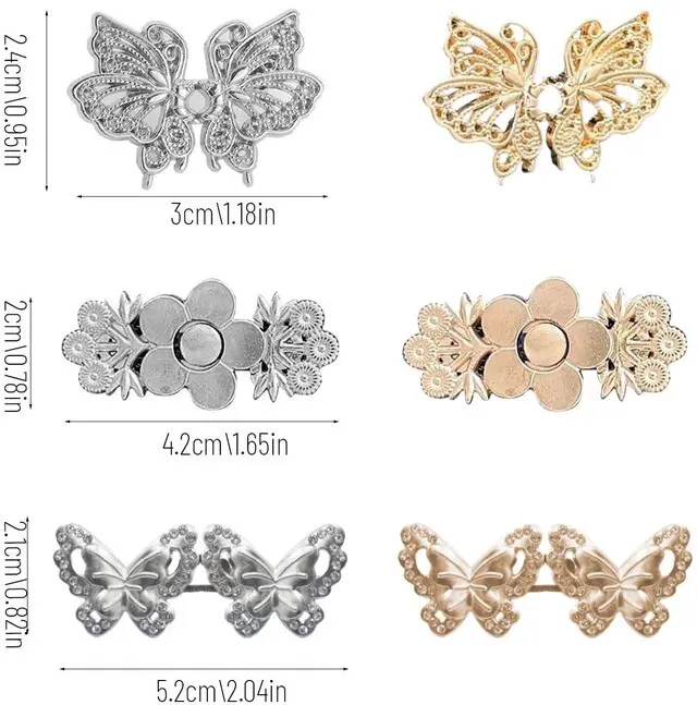 Alt view image 4 of 6 - 6 Sets Butterfly Buttons Pins Waist Tightener Cincher Clips for Loose Jeans, Dresses, Skirts - Reusable Detachable Decorative Buckles