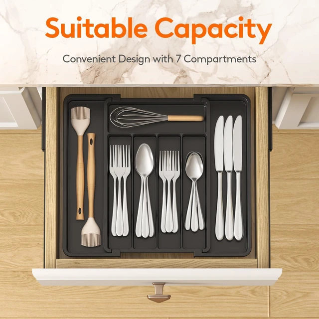 Alt view image 2 of 6 - Lifewit Expandable Silverware Drawer Organizer, Kitchen Utensil Tray