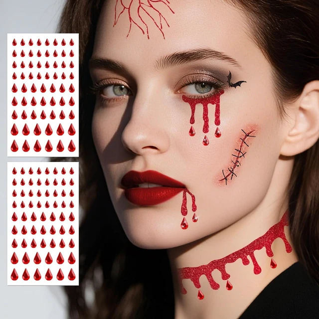 Main image of Vampire Face Tattoos with Face Gems, Halloween Costume Accessories