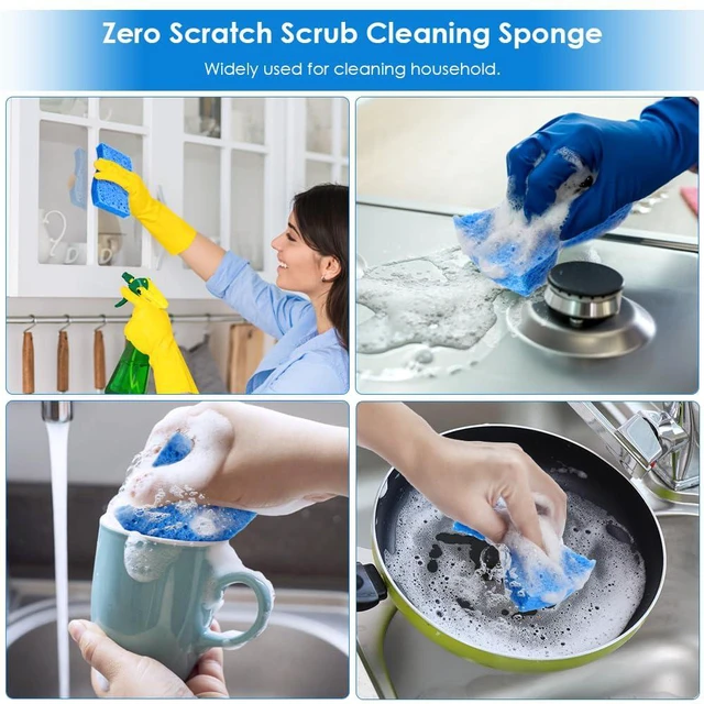Alt view image 3 of 7 - 8PCS Blue Dish Washing Kitchen Sponge, Compressed Pack, Save Space