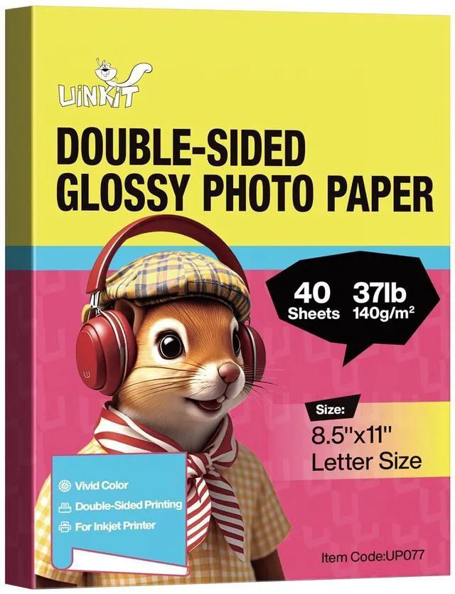 Main image of Uinkit Photo Paper Glossy Double Sided 8.5x11 Inkjet 37lb 140gsm Dye Ink Thin Photo Flyer Calendar Magazine CD Cover Letter (40 Sheets)